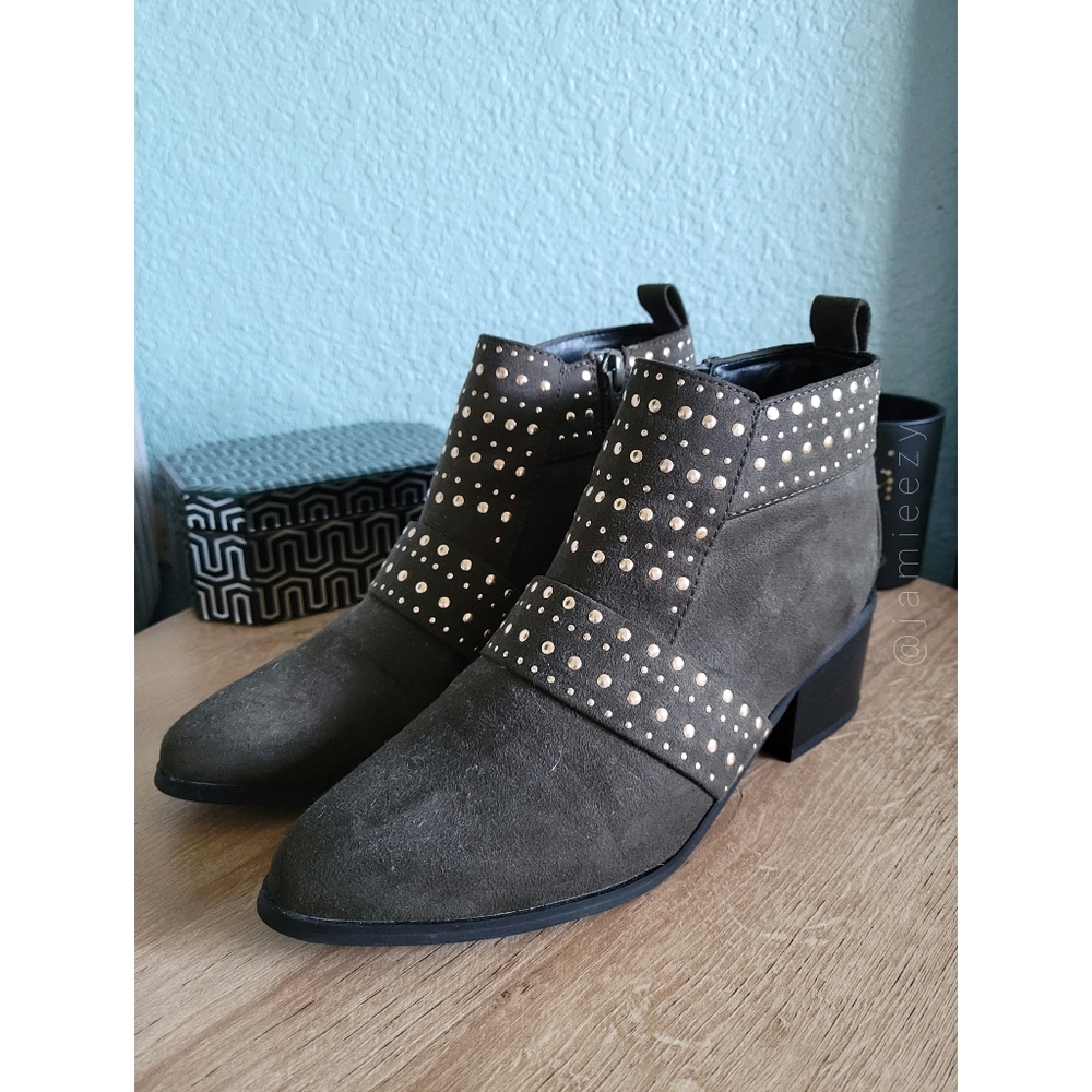 Topshop | "Buddy" Studded Ankle Booties - Olive